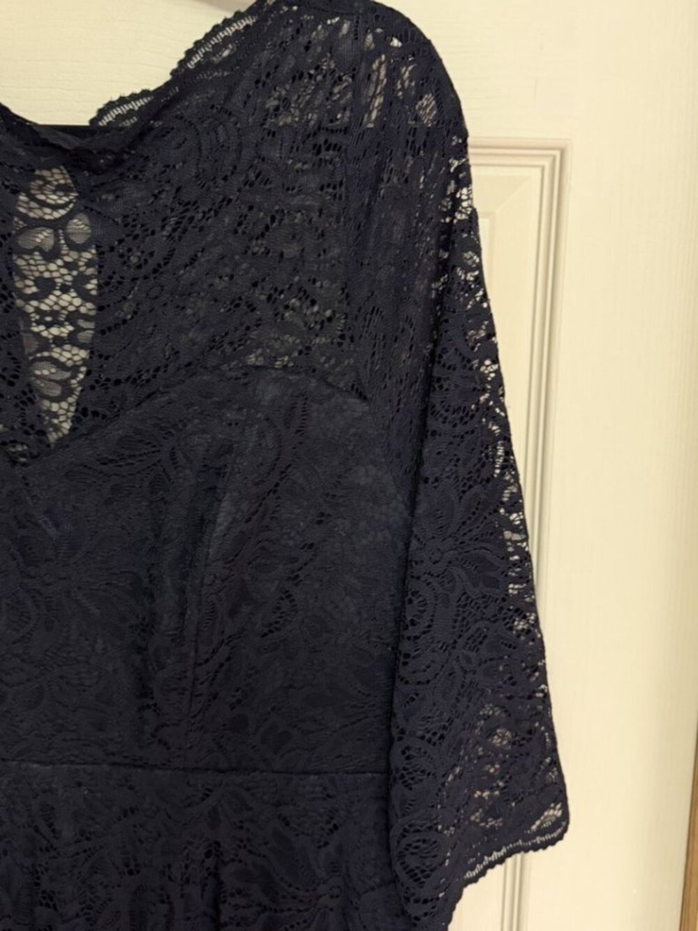 Torrid Black Floral Lace Fit & Flare Midi Dress Size 20 Lined 3/4 Sleeve - Picture 6 of 8